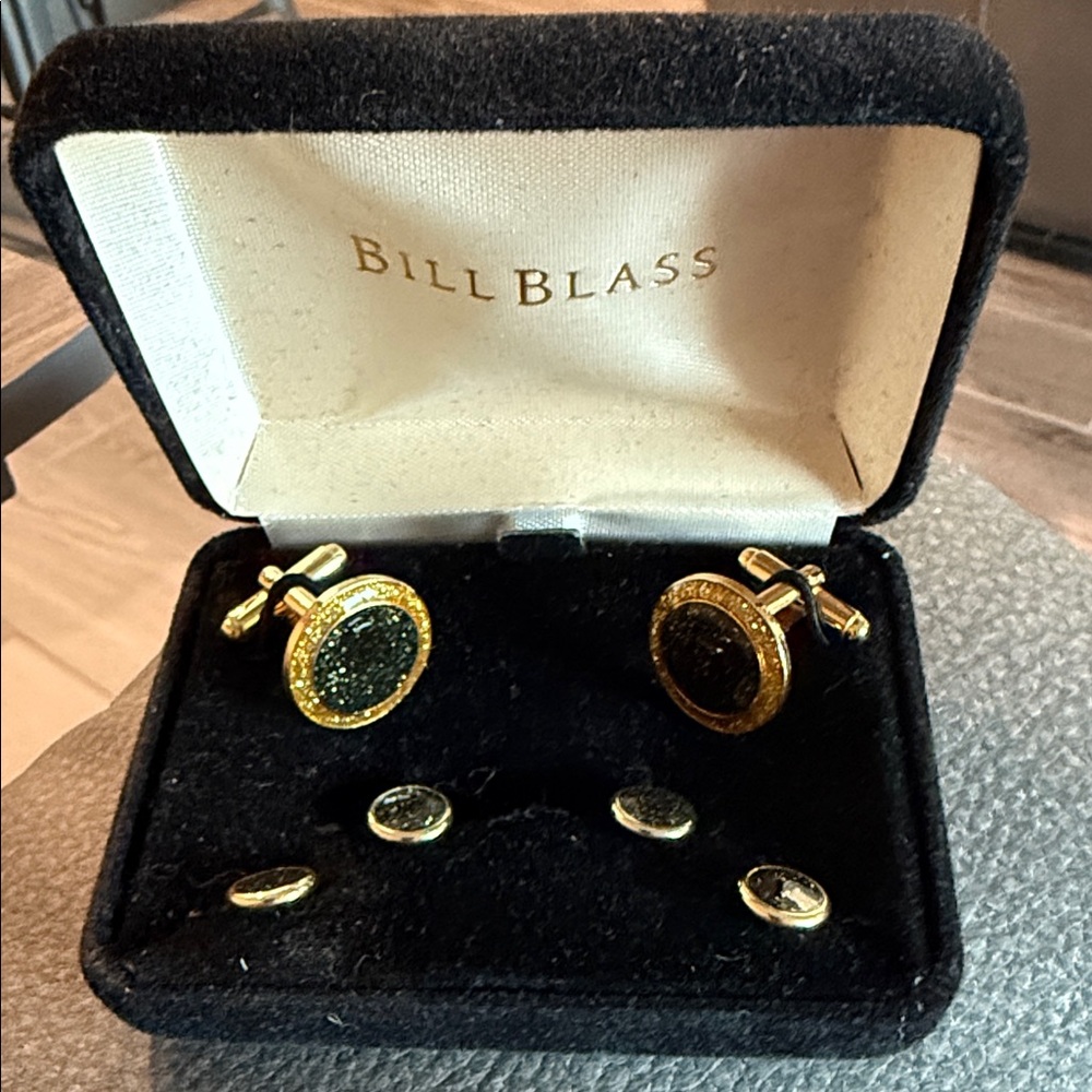Bill Blass Gold and Black Cufflinks with Studs